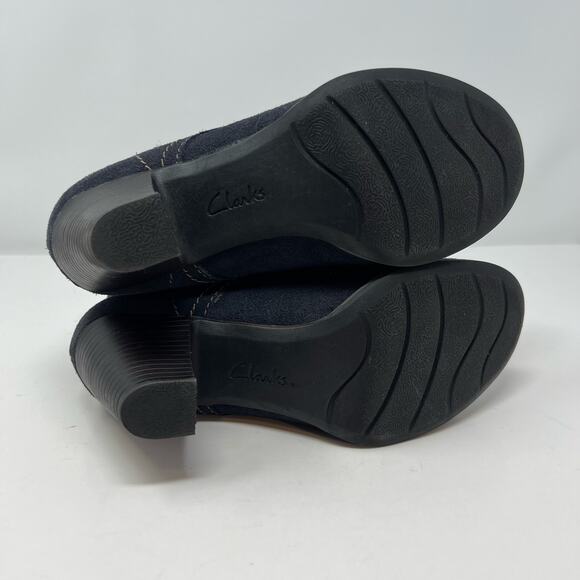 Clarks Booties Women's 8.5M Dark Blue Suede Leather Lace-Up Heel Preppy Romantic - Picture 9 of 11